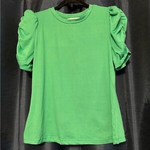 Haute Monde Green Puff Sleeve Ruched T-Shirt